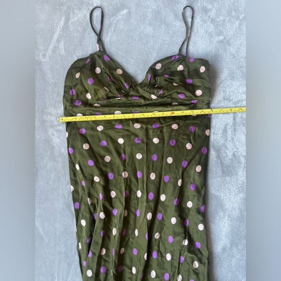 Vintage Betsey Johnson Olive Green Dress with Pink and Purple Polka Dots y2k - Picture 3 of 4